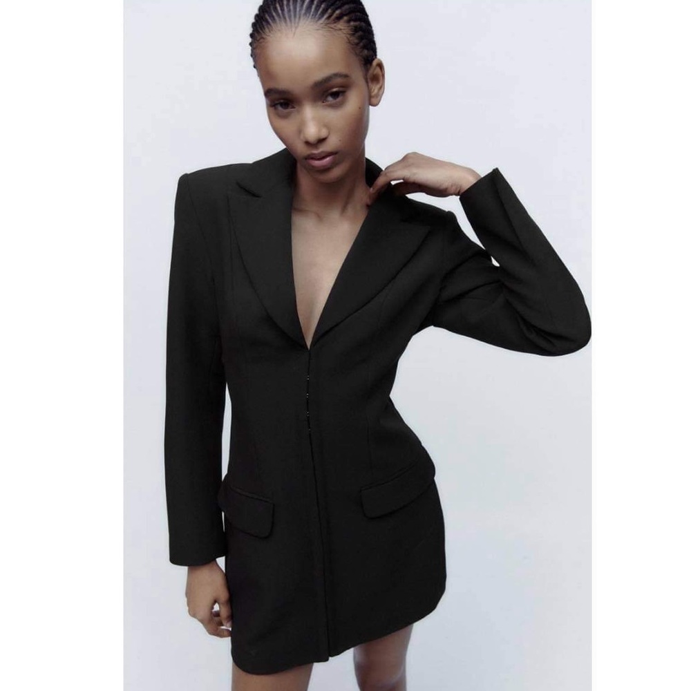 NWT Zara Woman Pocket Blazer Dress Black Size S Small
